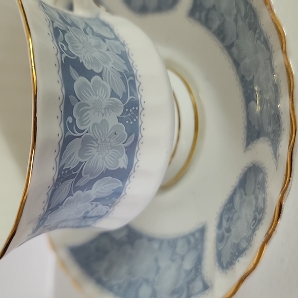 GROSVENOR TEA CUP & SAUCER - JACKSON & GOSLING -LIGHT BLUE LACEY WHITE - Picture 7 of 7